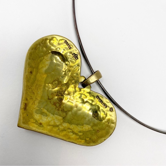 693 Vintage Jeep Collins JBC sterling Silver and Brass Heart Pendant with a Silv - Picture 11 of 11